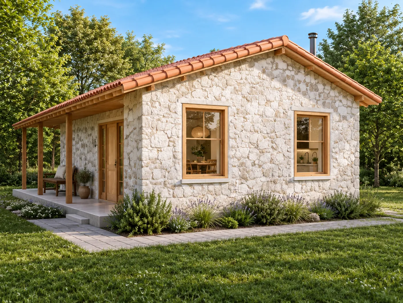 Rendering of The Old Stone Cottage, a 497 sq ft small house